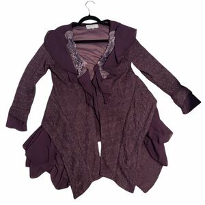 Cardigan Whimsy Goth Fairy Ruffle Flower Appliqué Deep Plum Purple Small